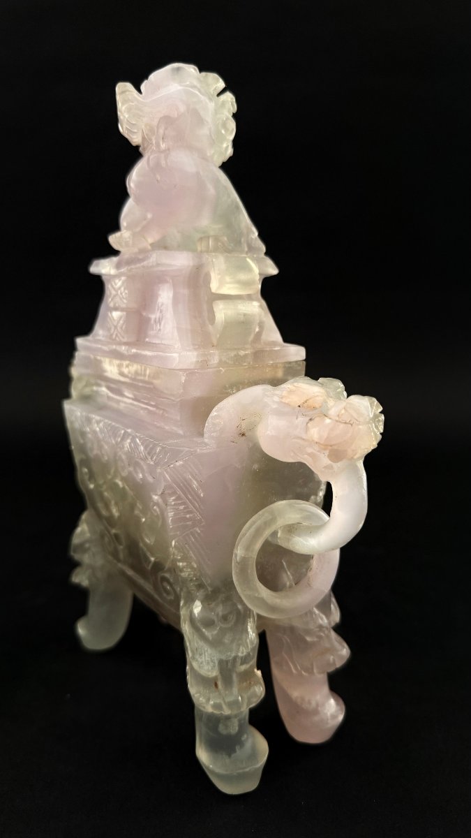 Encensier en quartz rose chinois avec couvercle - début du XXe siècle. Chine-photo-2