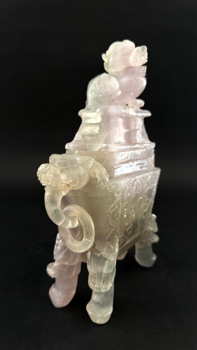 Encensier en quartz rose chinois avec couvercle - début du XXe siècle. Chine-photo-3