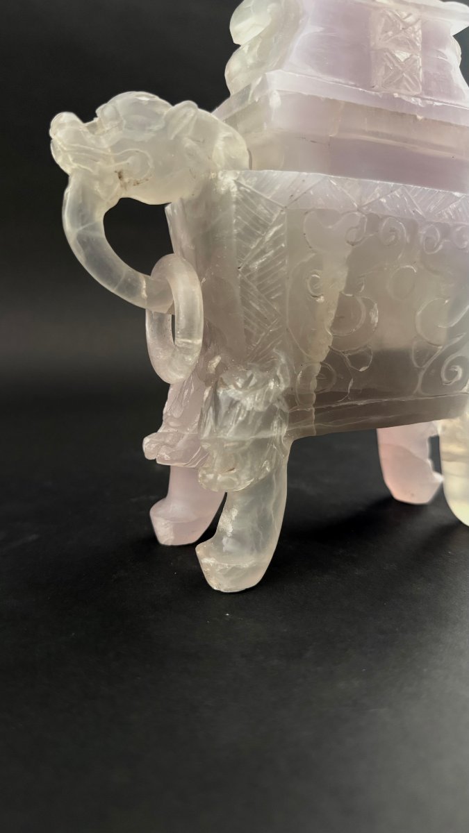 Encensier en quartz rose chinois avec couvercle - début du XXe siècle. Chine-photo-4