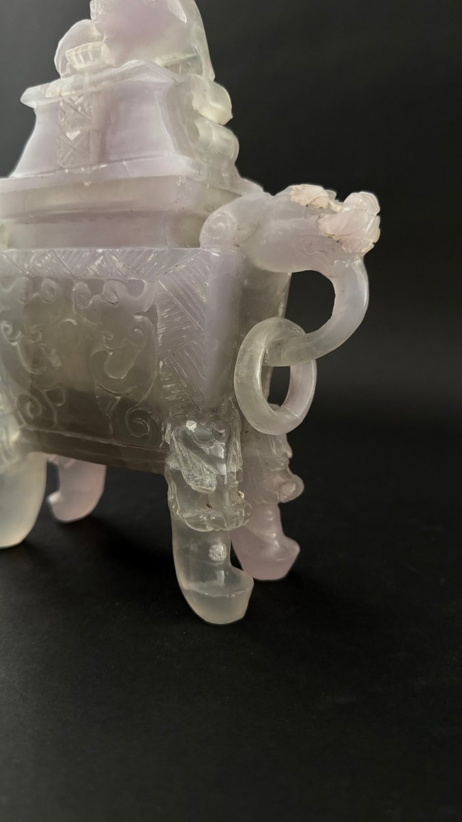 Encensier en quartz rose chinois avec couvercle - début du XXe siècle. Chine-photo-1