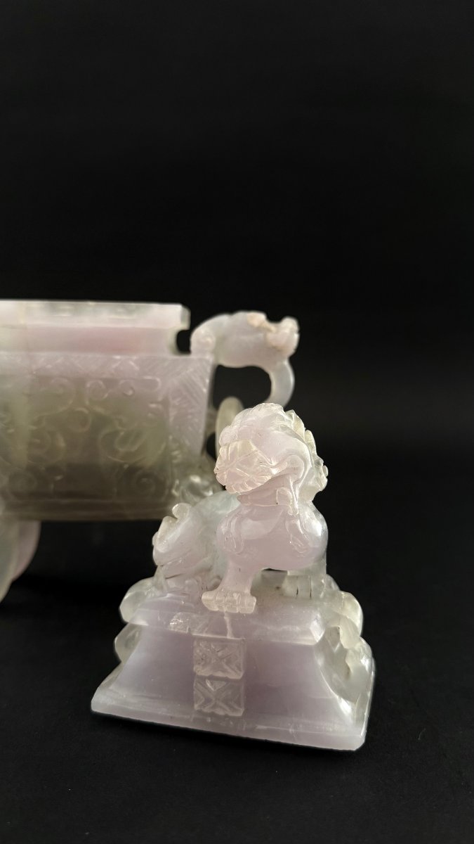Encensier en quartz rose chinois avec couvercle - début du XXe siècle. Chine-photo-3