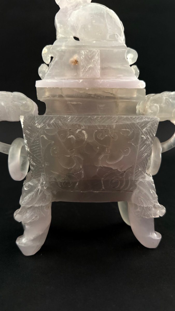 Encensier en quartz rose chinois avec couvercle - début du XXe siècle. Chine-photo-4