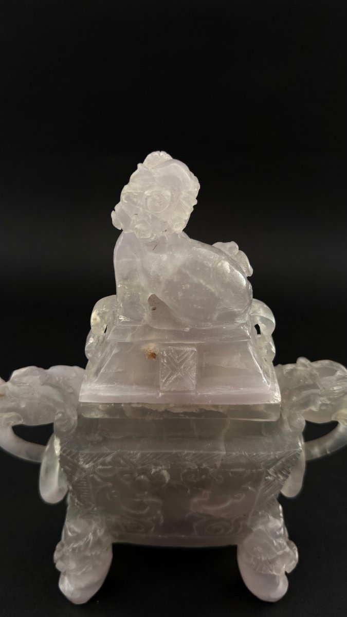 Encensier en quartz rose chinois avec couvercle - début du XXe siècle. Chine-photo-5