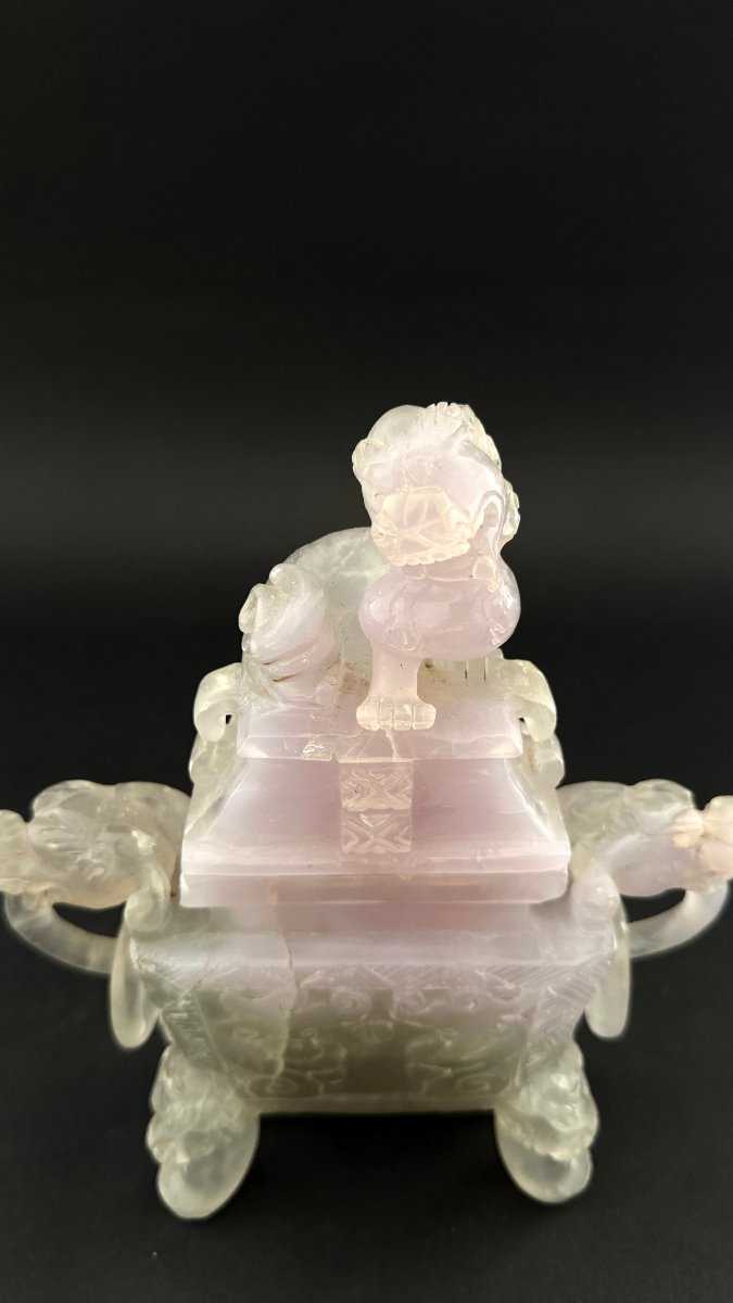 Encensier en quartz rose chinois avec couvercle - début du XXe siècle. Chine-photo-6
