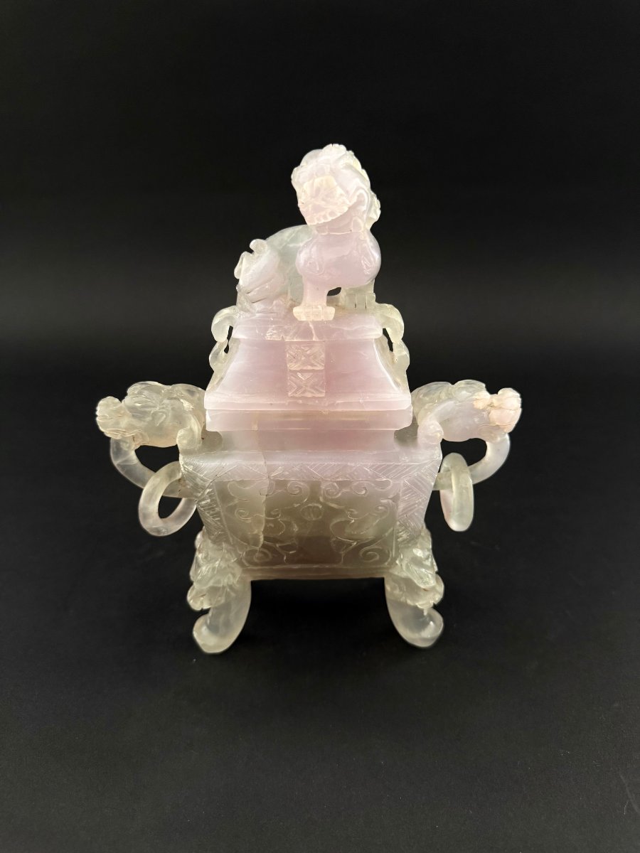 Encensier en quartz rose chinois avec couvercle - début du XXe siècle. Chine-photo-7