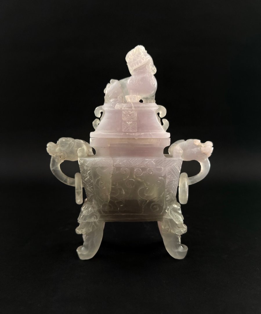 Encensier en quartz rose chinois avec couvercle - début du XXe siècle. Chine