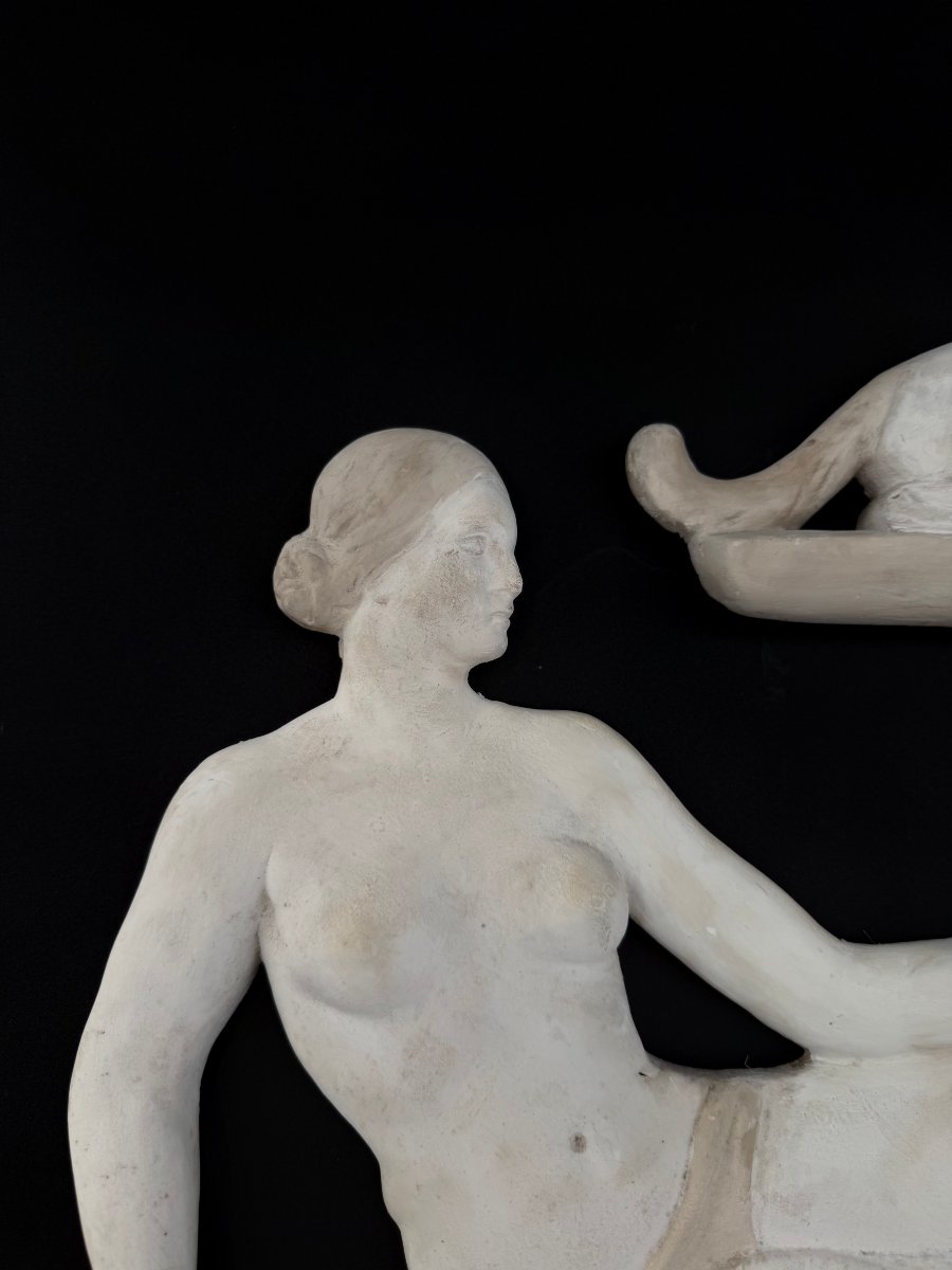 Paire de sculptures en stuc représentant des figures féminines - Début du XXe siècle. Italie-photo-3