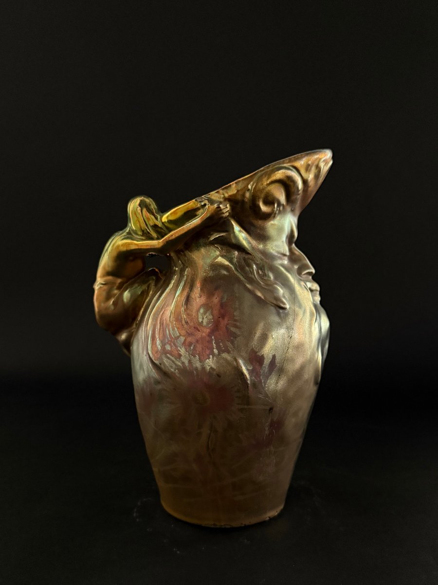  Delphin Massier - Ceramic Jug With Metallic Luster Glaze - Late 19th Century-photo-2