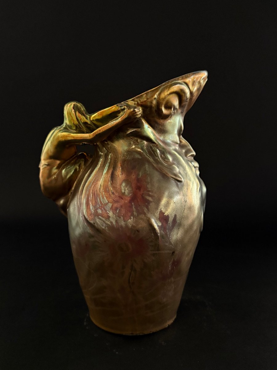  Delphin Massier - Ceramic Jug With Metallic Luster Glaze - Late 19th Century