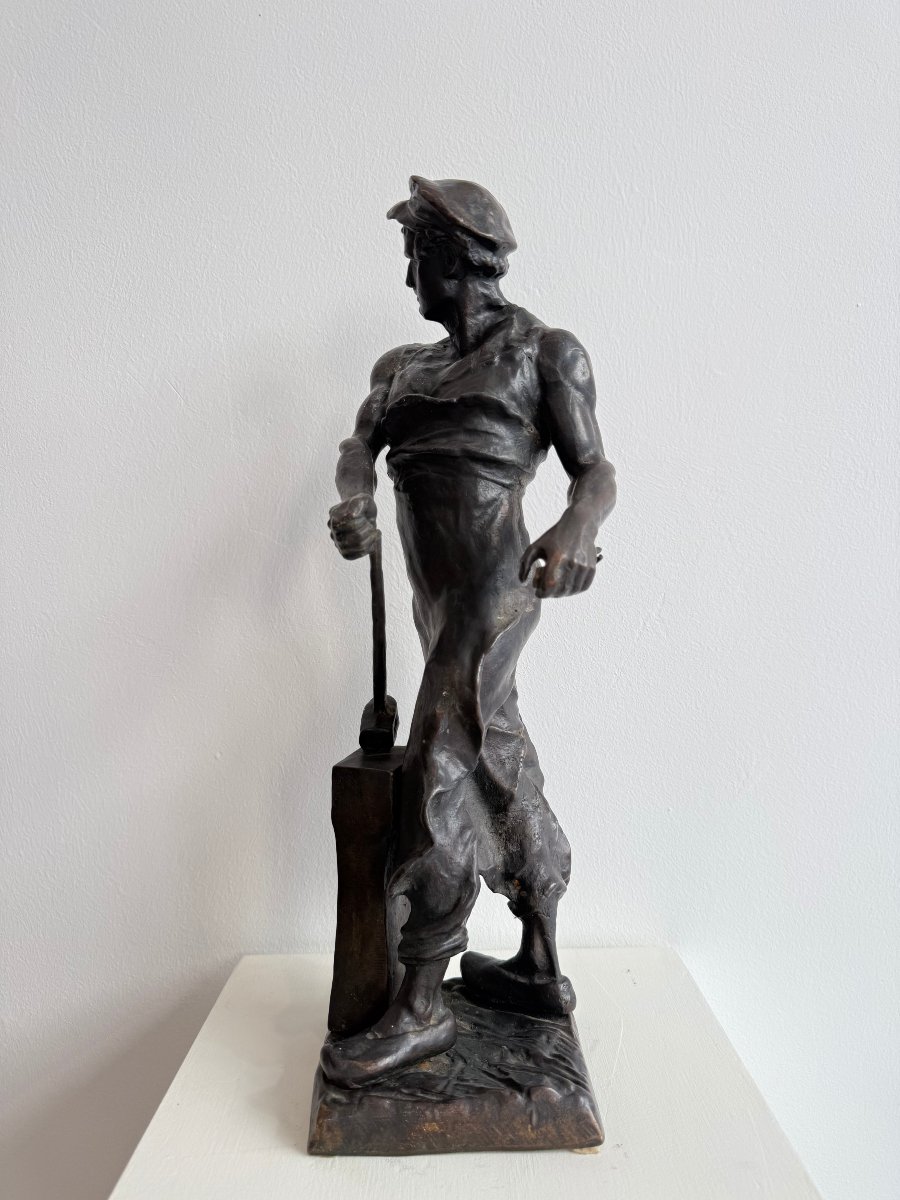 Bronze Sculpture Depicting A Blacksmith - 19th Century. France-photo-3