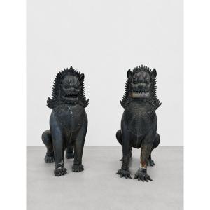 Paire de lions gardiens en bronze - XIXe siècle, Thaïlande