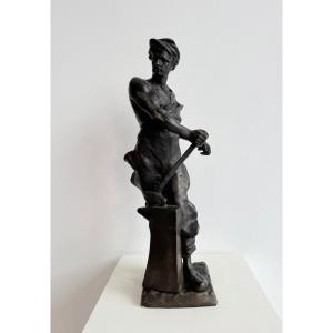 Bronze Sculpture Depicting A Blacksmith - 19th Century. France