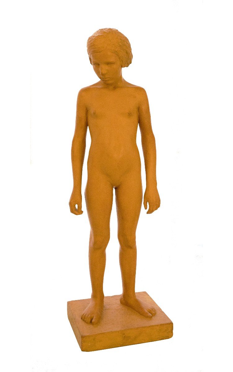 Vittorio Magelli,  Adolescent, Vers 1930, Sculpture En Plâtre Peint