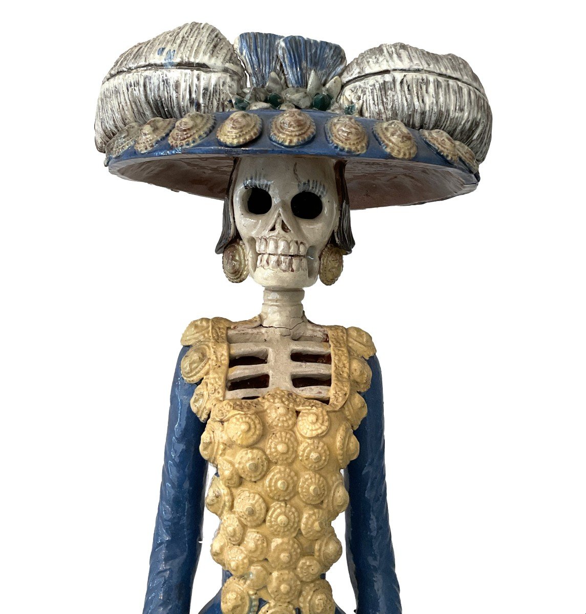 20th Century Mexican Artist, Catrina, Terracotta Sculpture Painted In Polychrome-photo-3