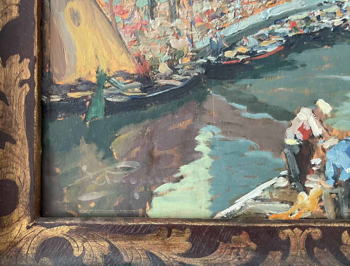 Luigi Pagan, Vue de Chioggia, 1939. Huile sur panneau-photo-2