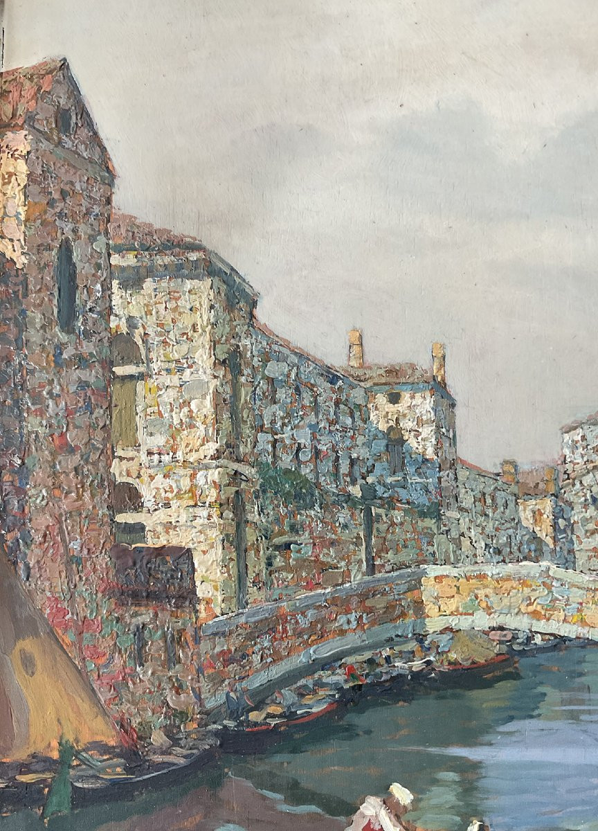 Luigi Pagan, Vue de Chioggia, 1939. Huile sur panneau-photo-1