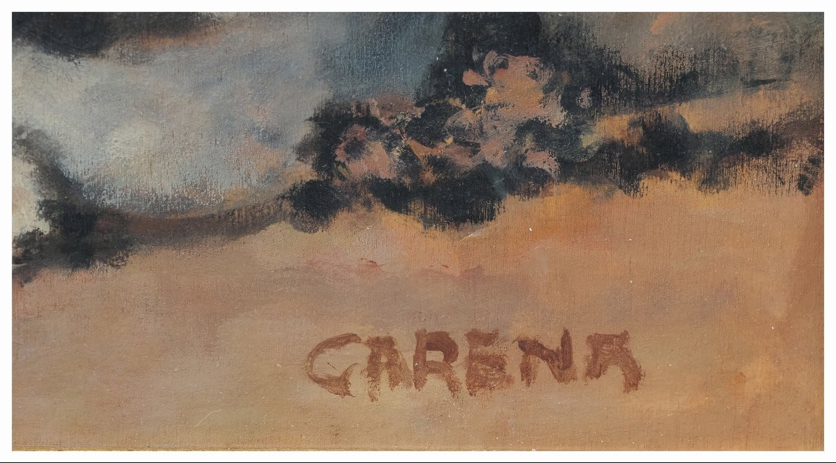 Felice Carena, Peinture représentant une nature morte, 1959. Huile sur panneau, 25 x 55 cm-photo-2