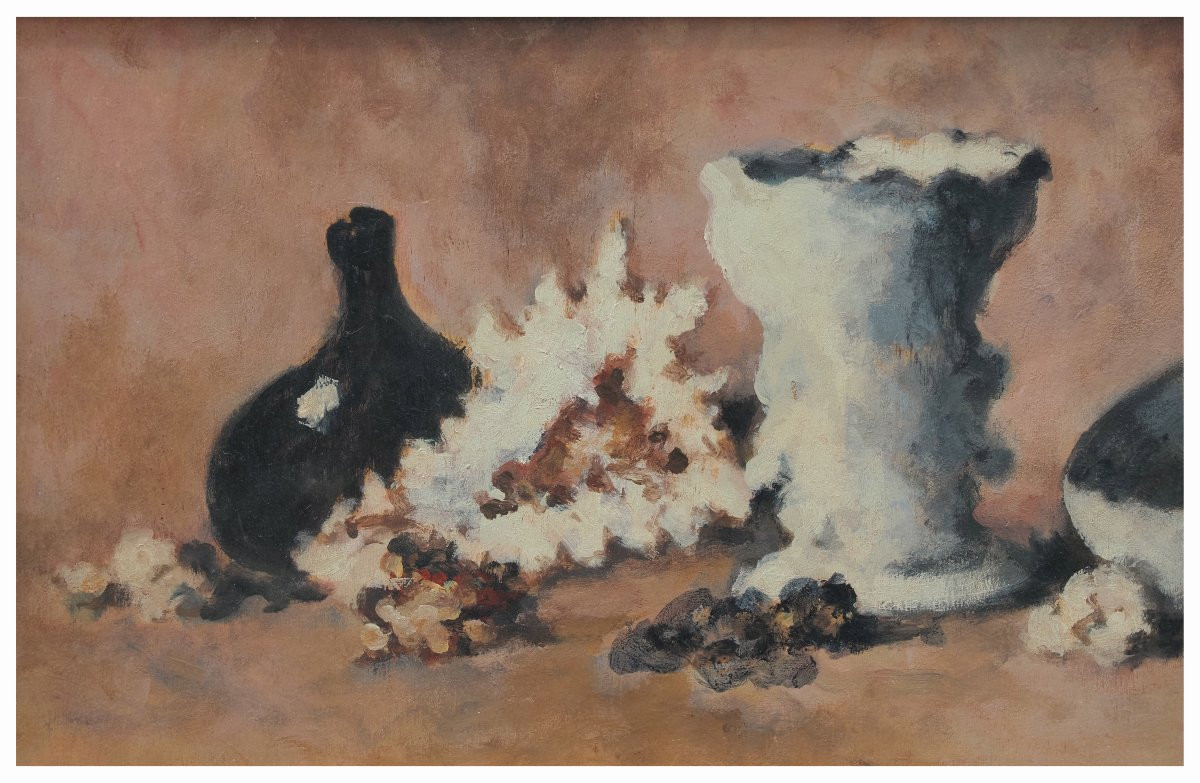 Felice Carena, Peinture représentant une nature morte, 1959. Huile sur panneau, 25 x 55 cm-photo-4