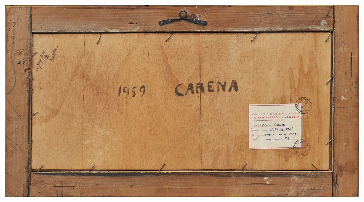 Felice Carena, Peinture représentant une nature morte, 1959. Huile sur panneau, 25 x 55 cm-photo-3