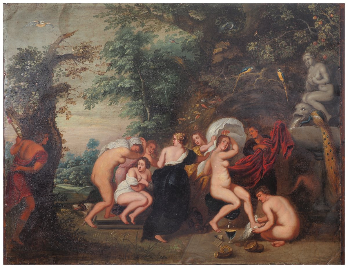 Peinture de Hedrick van Balen Diane et Actéon huile sur cuivre-photo-2