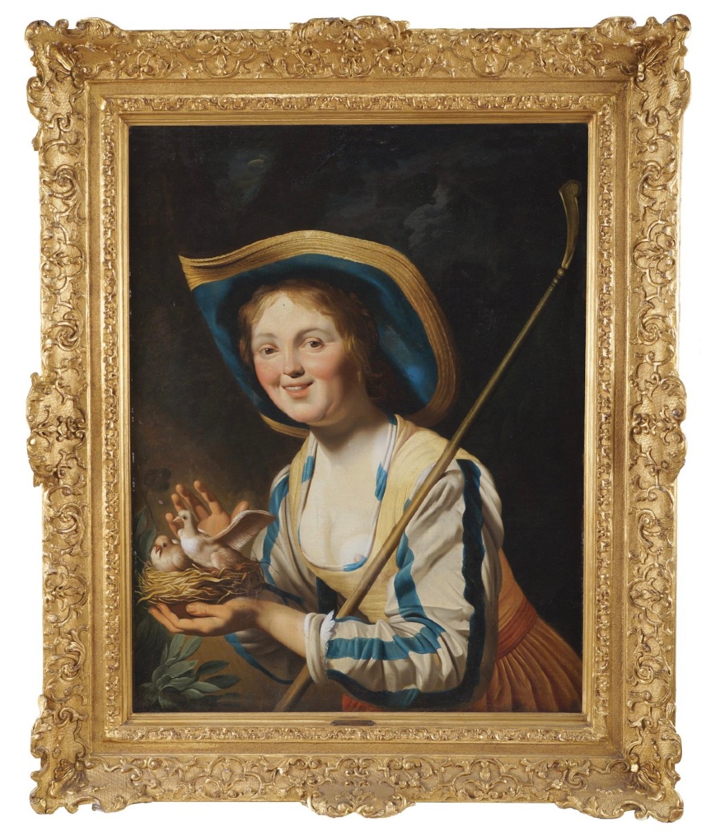 Gerrit Van Honthorst (follower Of), Shepherd's Girl With A Bird's Nest, Oil On Canvas, 86x66 Cm