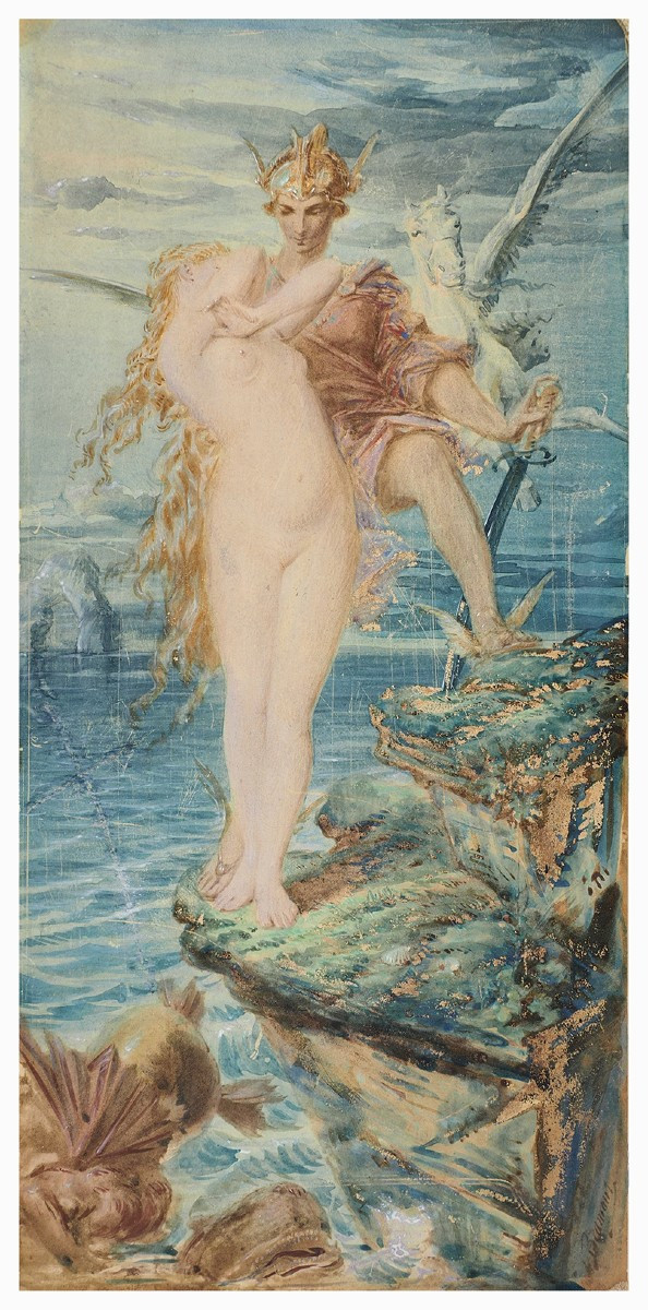 Charles-Édouard de Beaumont, Persée et Andromède, technique mixte: tempera, aquarelle