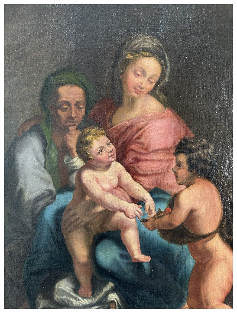 Disciple de Nicolas Poussin, La Sainte Famille avec l'Enfant Jean-Baptiste, Huile sur toile, 59-photo-2