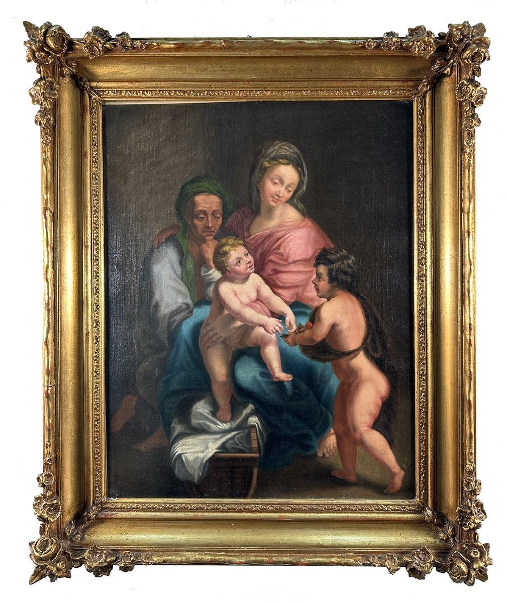 Disciple de Nicolas Poussin, La Sainte Famille avec l'Enfant Jean-Baptiste, Huile sur toile, 59