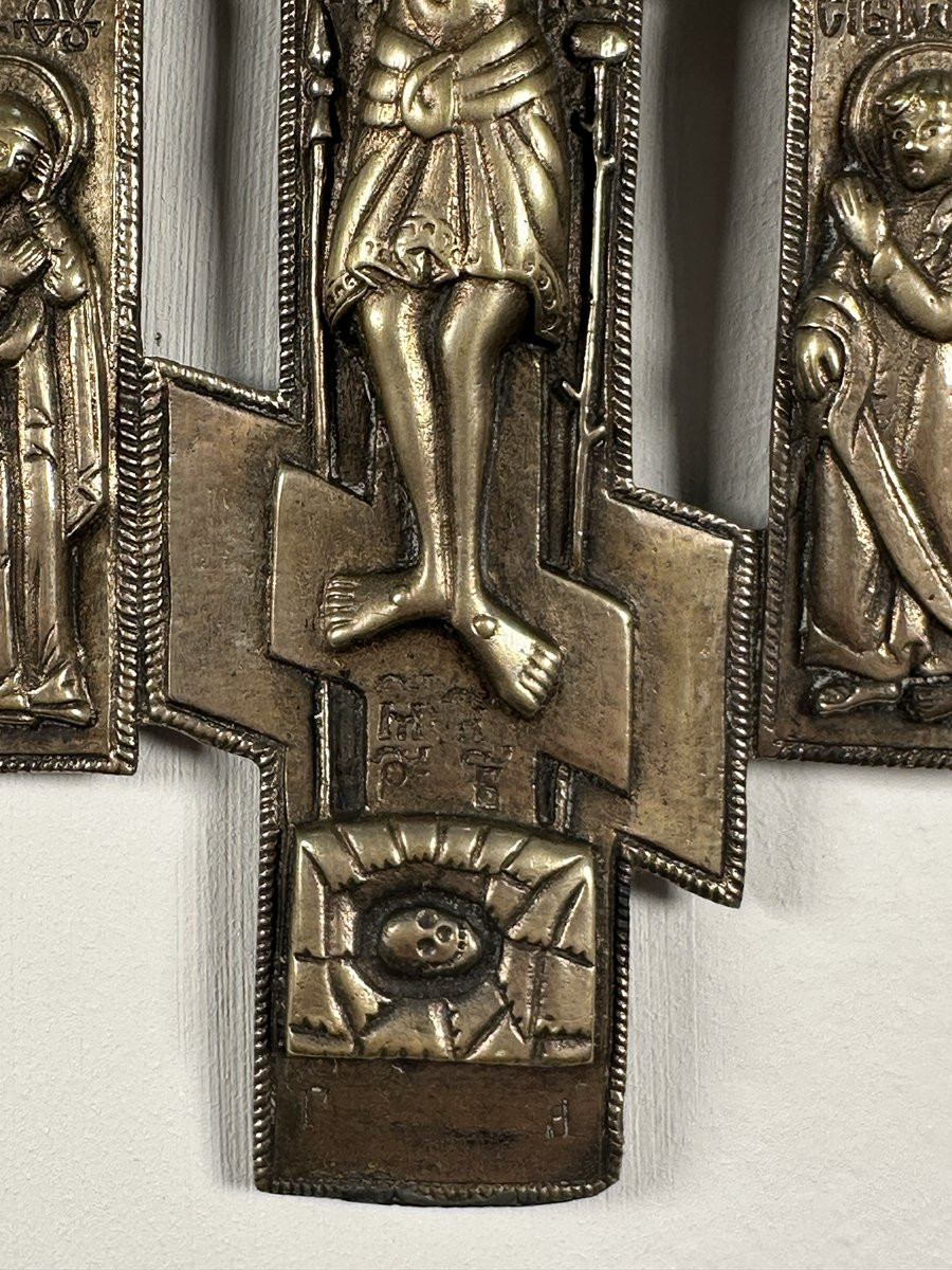 Russian Art, 18th Century. Bronze Travel Cross With Crucifixion And Saints-photo-2