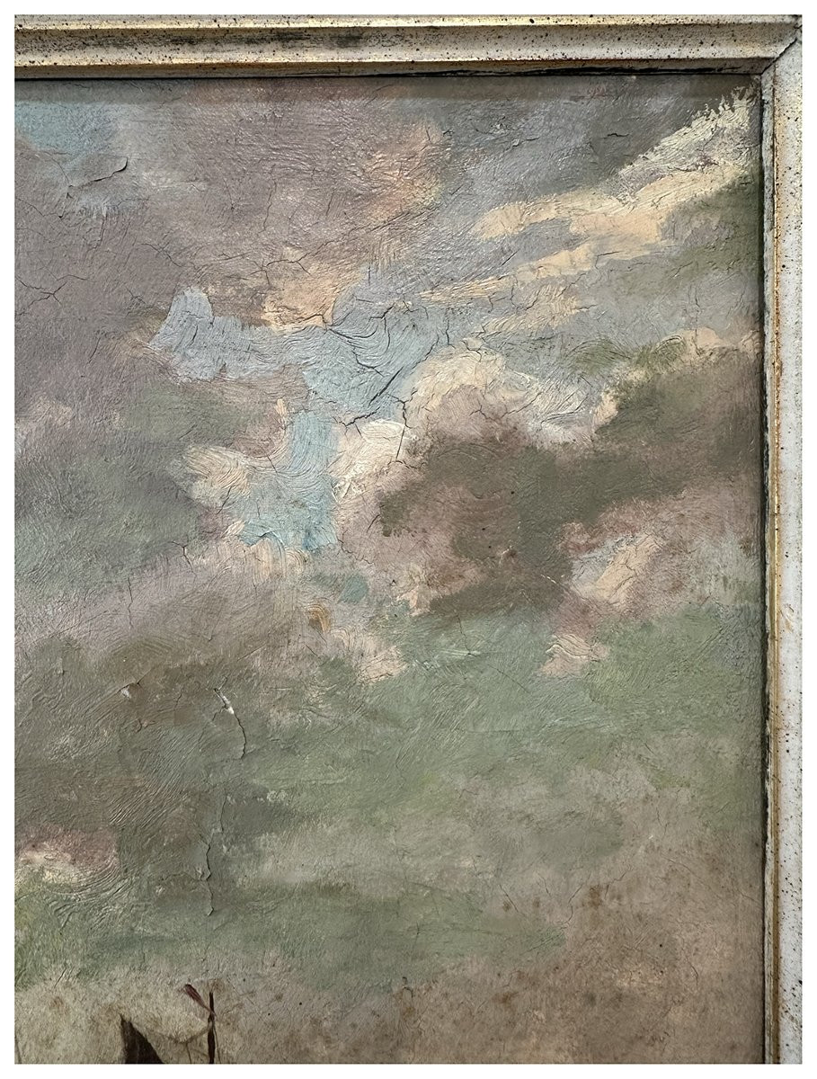 Albert Lahde  (1869 – 1940), Marine avec voiliers en mer agitée, Huile sur toile-photo-4