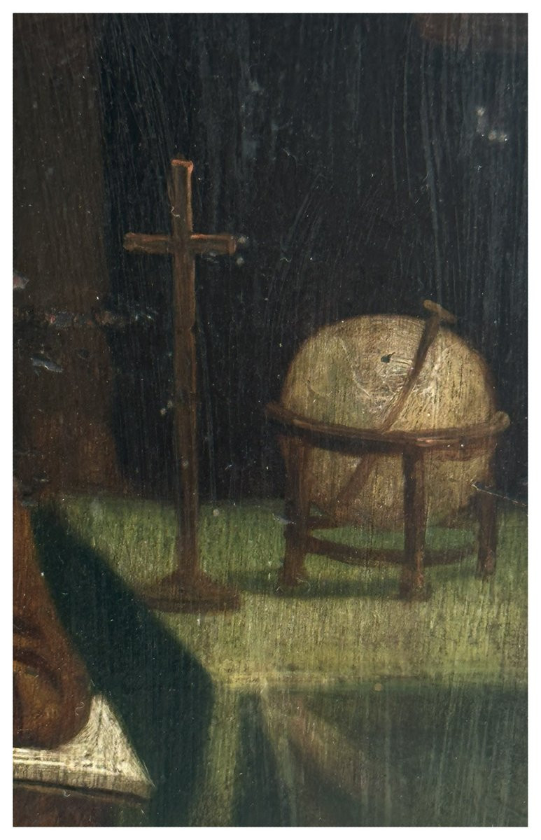 Maître flamand du XIXe siècle, Frère en méditation. Huile sur panneau-photo-3