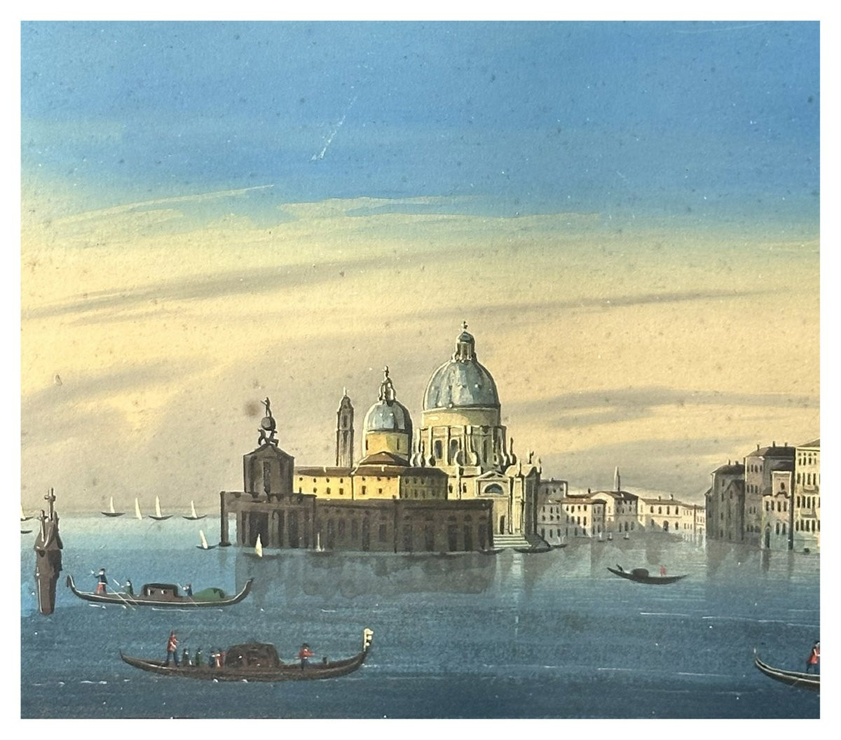 Giovanni Biasin, View Of St. Mark's Basin With Gondolas And Sailing Vessels. Gouache On Paper-photo-4