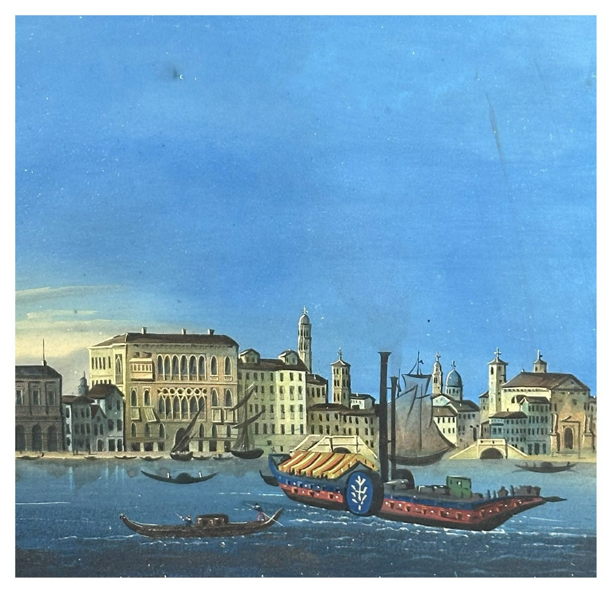 Giovanni Biasin, View Of St. Mark's Basin With Gondolas And Sailing Vessels. Gouache On Paper-photo-1