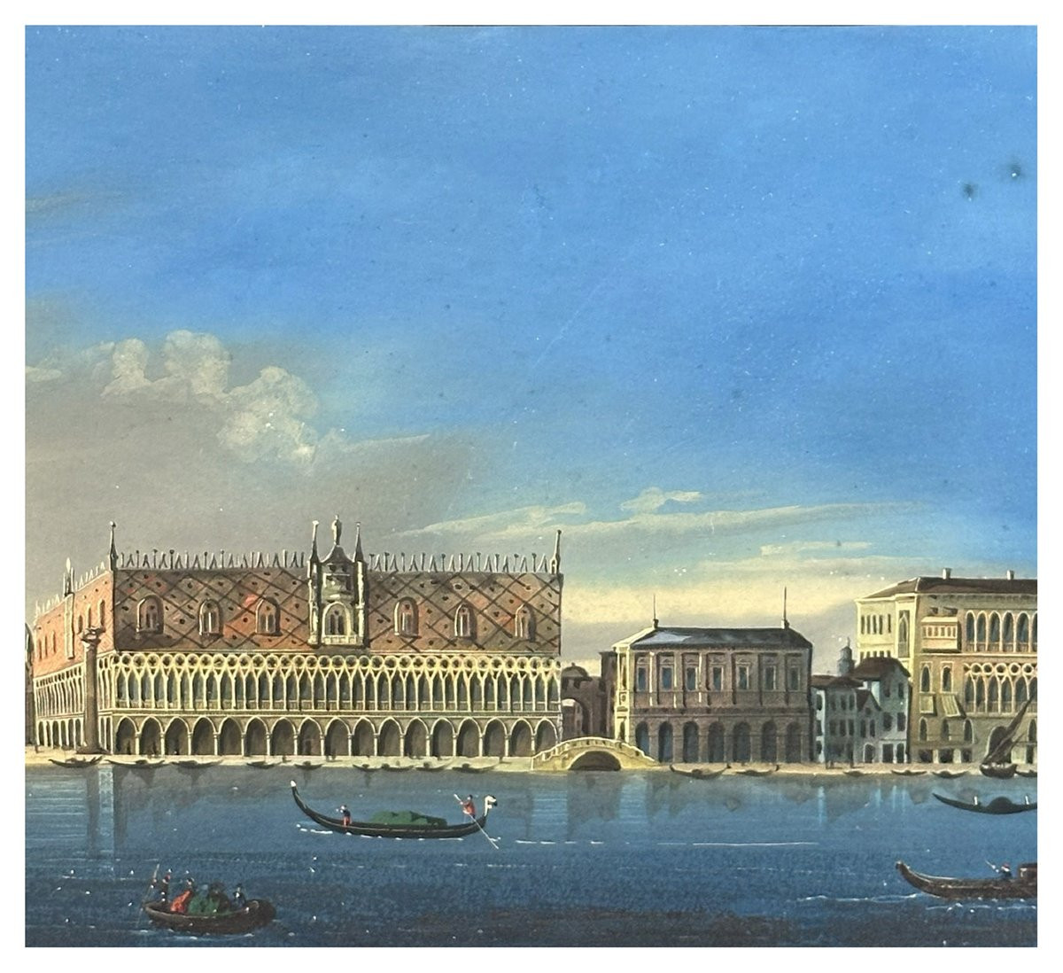 Giovanni Biasin, View Of St. Mark's Basin With Gondolas And Sailing Vessels. Gouache On Paper-photo-2