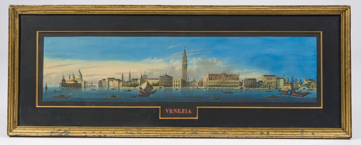Giovanni Biasin, View Of St. Mark's Basin With Gondolas And Sailing Vessels. Gouache On Paper