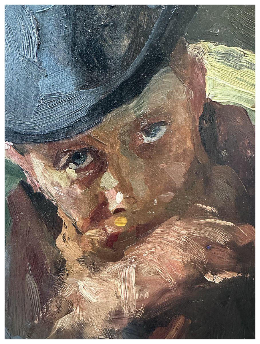 Lino Selvatico, Portrait Of A Bearded Man With Hat, Oil On Panel, Cm 34×24.5-photo-3