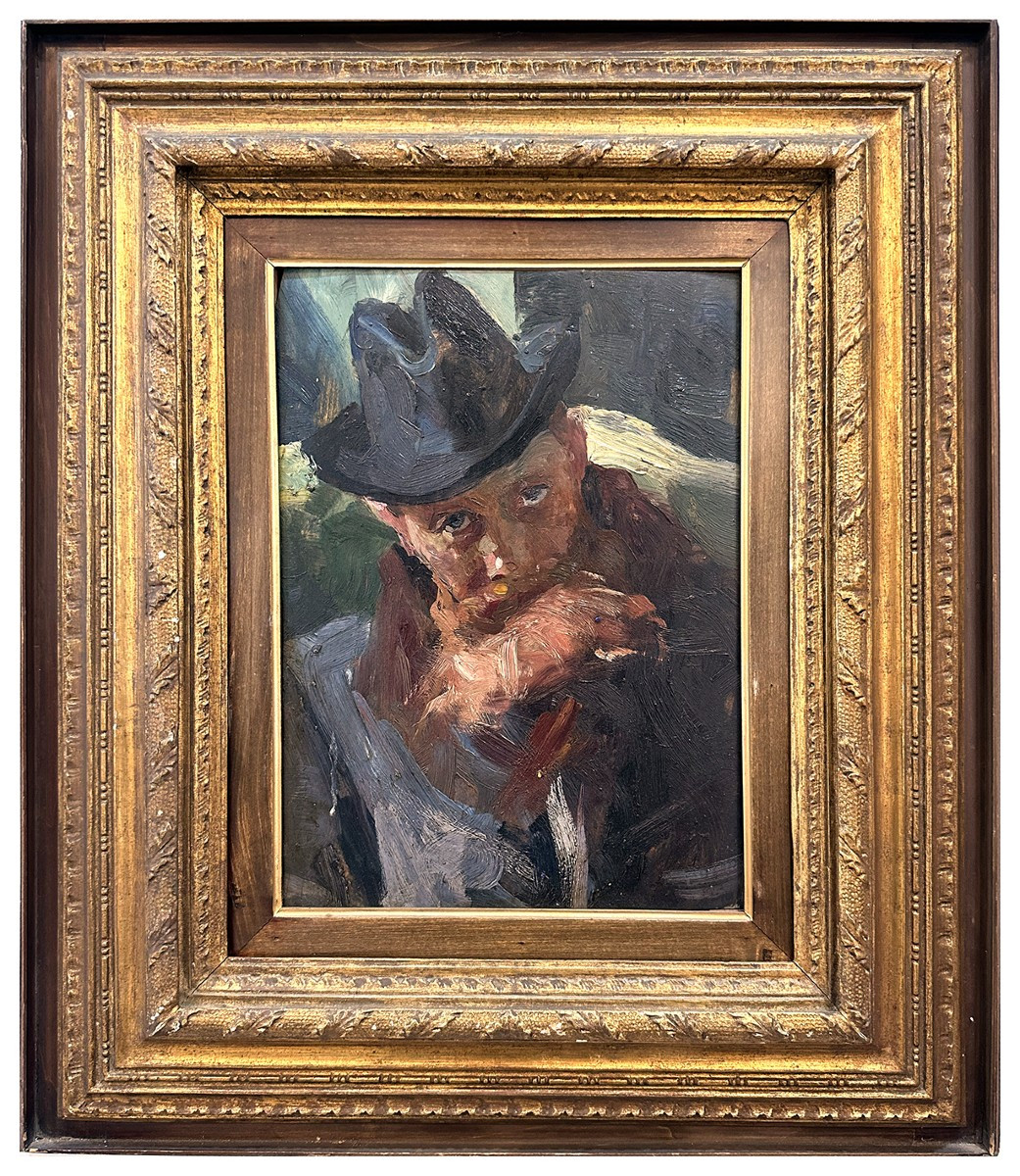 Lino Selvatico, Portrait Of A Bearded Man With Hat, Oil On Panel, Cm 34×24.5