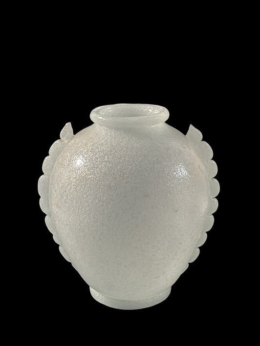 AVEM – ARTE VETRARIA MURANESE  Vase pulegoso - Verre soufflé blanc orné de détails appliqués
