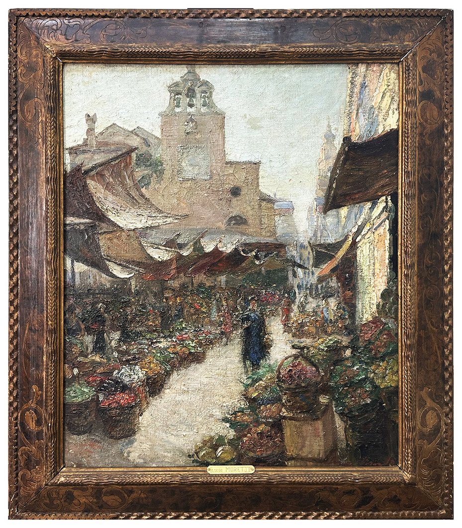 Luigi Moretti, Vue du Marché de Rialto. Huile sur toile, 74×60 cm 