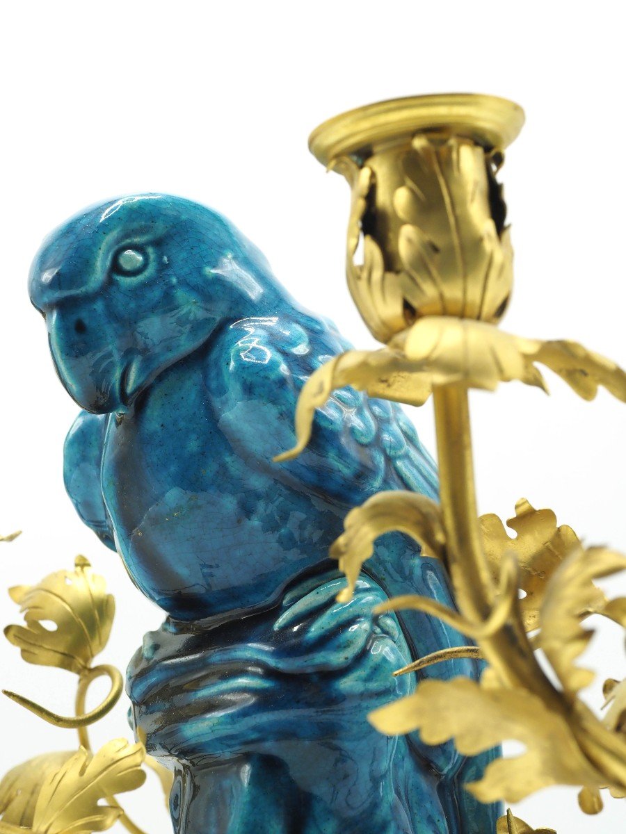 Bougeoir En Bronze Doré Et Porcelaine Bleue-photo-1