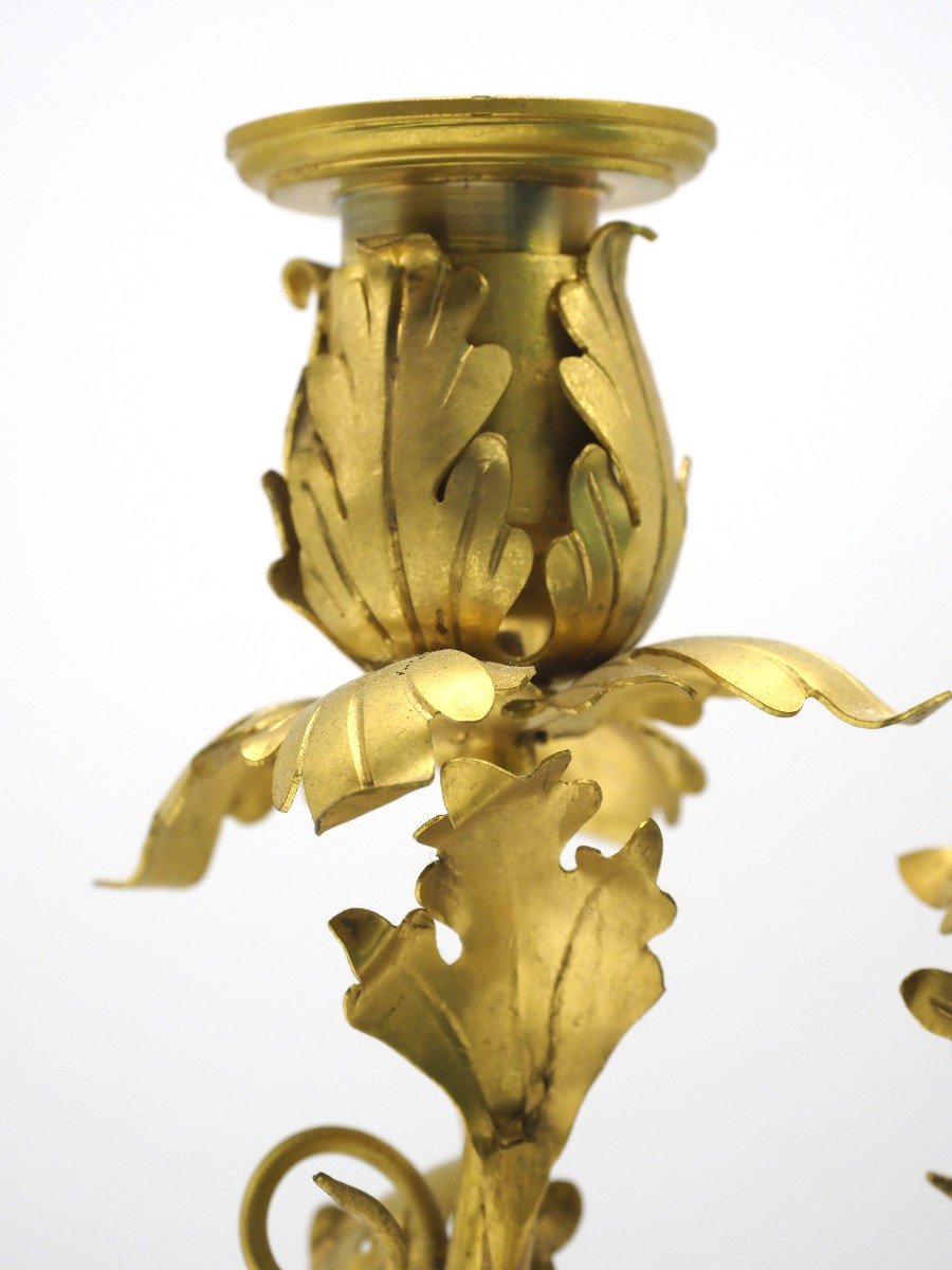 Bougeoir En Bronze Doré Et Porcelaine Bleue-photo-2