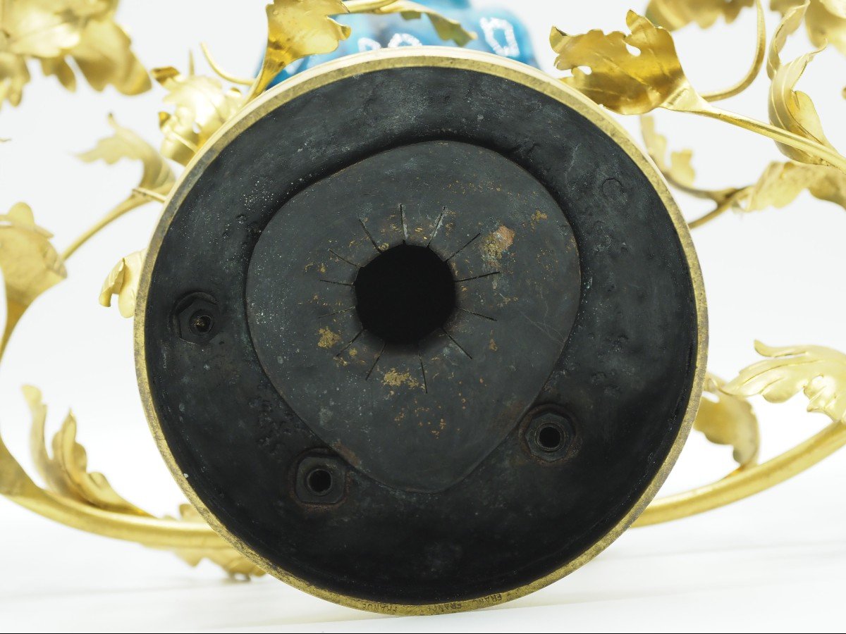 Bougeoir En Bronze Doré Et Porcelaine Bleue-photo-4