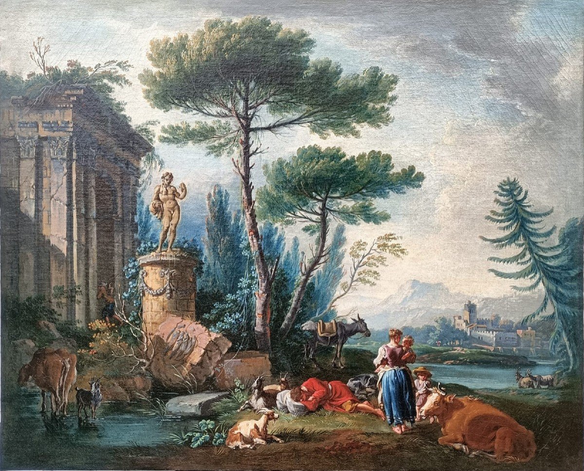 Jean-baptiste Pillement, Country Landscape With Figures-photo-4