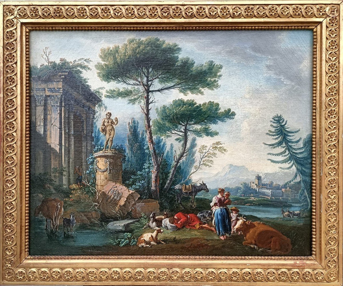 Jean-baptiste Pillement,  Paysage De Campagne Avec Personnages