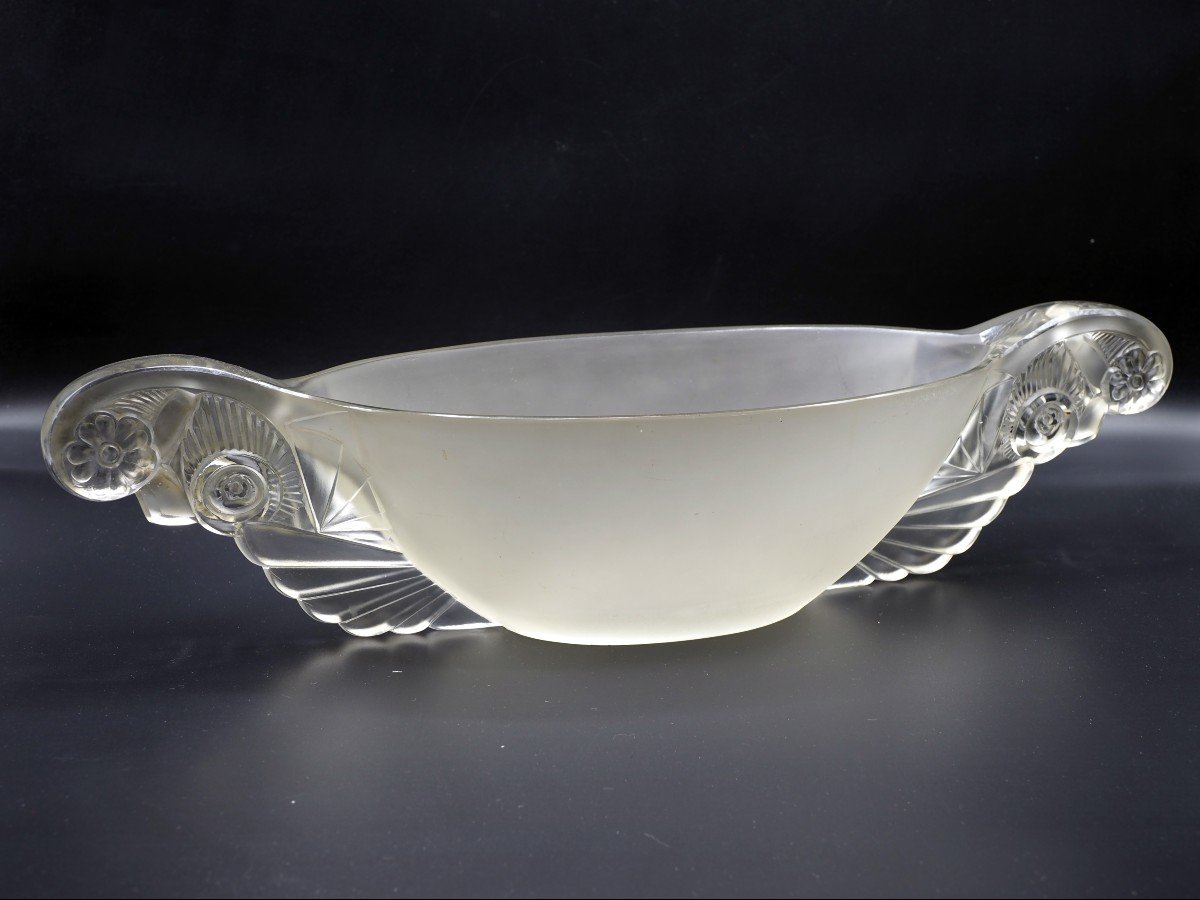 Surtout De Table Ovale En Cristal Avec Decoration Floréale Créé En France Dans Les Années 20 -photo-2