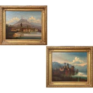 Johann Wilhelm Jankowski (1825 - 1870), Paire De Vues Du Lac De Garde