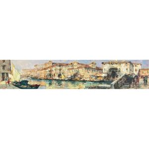 Luigi Pagan, Tableau Avec Vue Sur La Ville De Chioggia - Venise