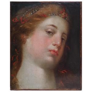 Frans Floris (circle Of), Study For Female Head, Oil On Panel, 27.5×21.5 Cm