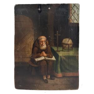 Maître flamand du XIXe siècle, Frère en méditation. Huile sur panneau