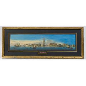 Giovanni Biasin, Vue du Bassin de Saint-Marc avec gondoles et voiliers, guarche sur papier